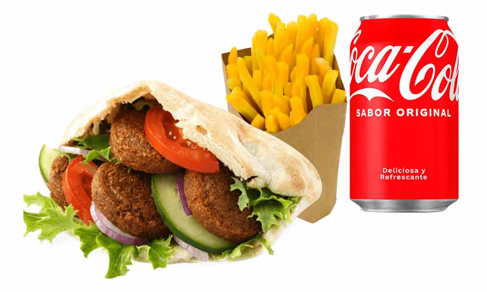 Menú: Kebab pita falafel + patatas + bebida