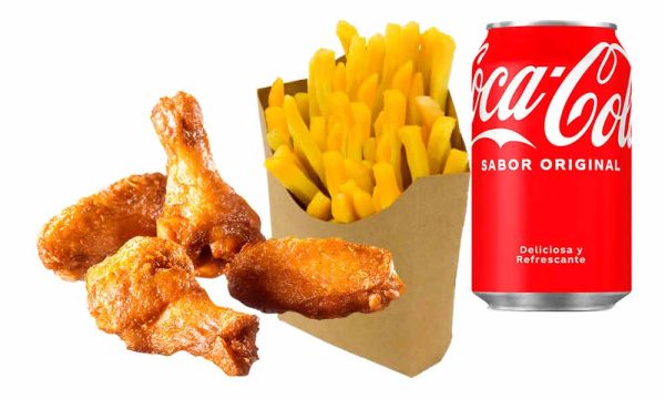 102. Alitas de Pollo (6ud), patatas y bebida